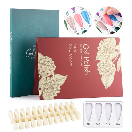 NMKL38 320 Nail Colors Chart Nail Gel Polish Display Book with 480 False Nail Tips Professional Salon Nail Color Swatches Nail Practice Card Board (Green)