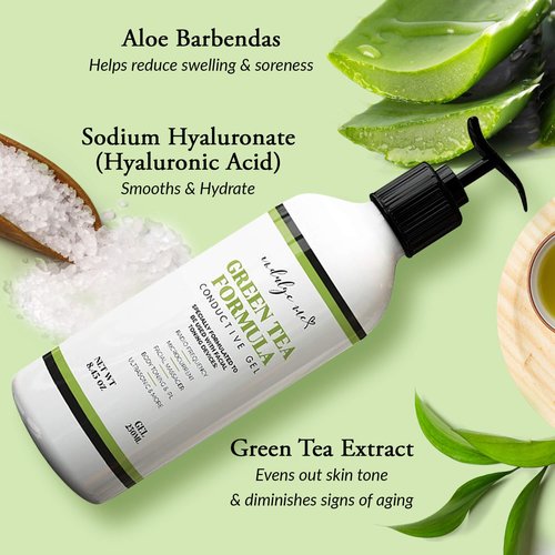 IndulgeMe Facial Conductive Gel for Microcurrent Device with Korean Green Tea Extract, Aloe Leaf Water, Hyaluronic Acid - Primer Conducting Gel for Face/Body Sculpting, RF, Red Light Therapy (8.45 oz)