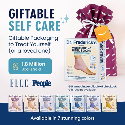 Dr. Frederick's Original Moisturizing Fuzzy Heel Socks - 6 Pairs - Cozy Gel-Lined Sleep Socks for Women & Men - Soothes Dry, Cracked Feet - Heel Repair - Variety Pack