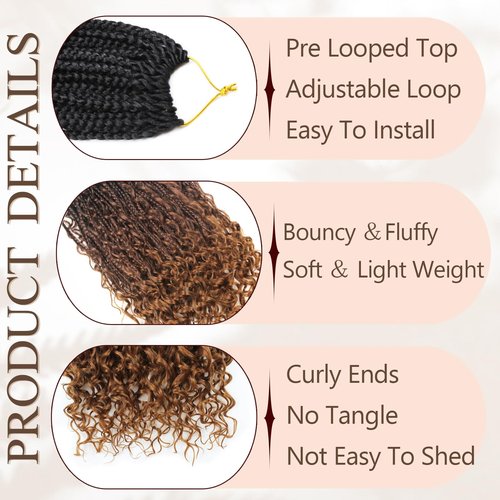 Vustbeauty 9 Packs Boho Box Braids Crochet Hair 24 Inch Goddess Box Braids Crochet Hair With Curly Ends Synthetic Bohemian Braids Hair Extension For Women (24inch,1b/4/30)