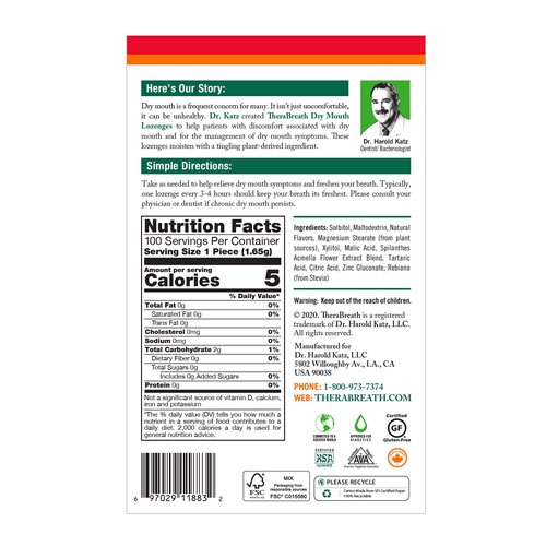 TheraBreath Chewing Gum with ZINC Citrus Mint 10 Count Pack of 6 & Dry Mouth Lozenges with ZINC Tart Berry 100 Lozenges