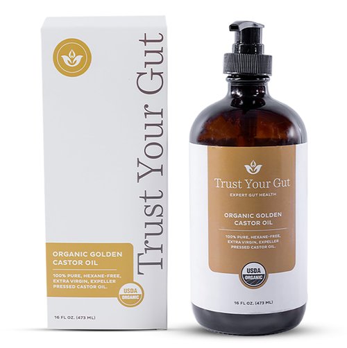 Trust Your Gut Organic Golden Castor Oil, 100% Pure Cold-Pressed Hexane-Free Extra Virgin Oil for Colon Cleansing, Gut Wellness, Skin Care, Healthy Nails & Hair Growth - 16 oz