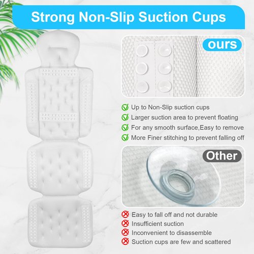 Full Body Bath Pillow for Bathtub, Luxury Bath Gifts for Women, Tub Pillow for Bath for Headrest Neck and Back Support (White)