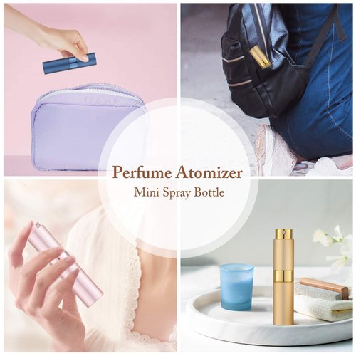 Tekson 2PCS 8ml Travel Perfume Atomizer Refillable, Mini Cologne Spray Bottle Empty, Portable Sprayer (Black & Pink)