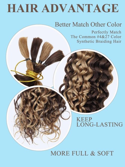 Cklikeb Braiding Human Hair 100g 20 Inch Color P4/27 Deep Water Wave Bulk Human Hair for Braiding No Weft Brazilian Virgin Deep Curly Human Hair Extensions for Boho Braids P4/27 Color, 20 inch,100g)