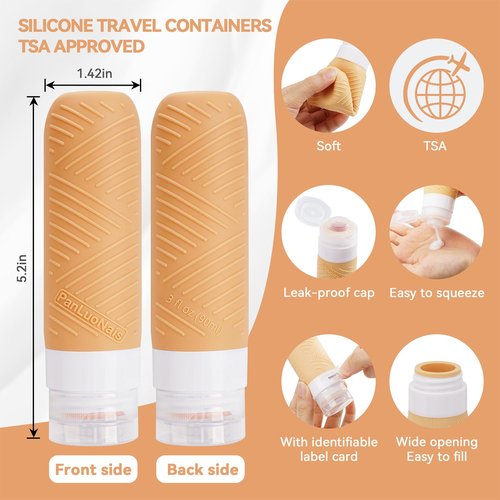 PanLuoNais Travel Bottles for Toiletries, Silicone TSA Approved Bottles, Leakproof Shampoo & Toiletry Containers for Airplane, Vacation & Business Trips