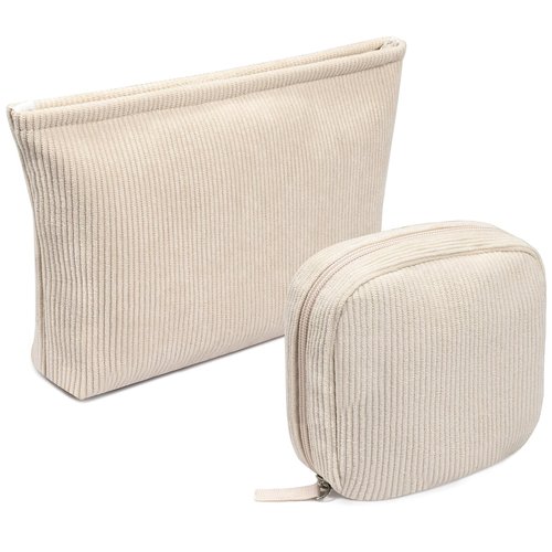 KOTORA 2 Pcs Corduroy Makeup Bag for Purse,Preppy Makeup Bags Travel Accessories,Small Makeup Bag with Zipper Makeup Bag Organizer Preppy Stuff,Coin Purse Essetnals Gifts for Women
