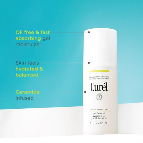 Curel Oil Control Japanese Skin Care, Weightless Gel Moisturizer for Dry, Sensitive Skin, Gel Moisturizer for Face, Fragrance Free, 4 Oz