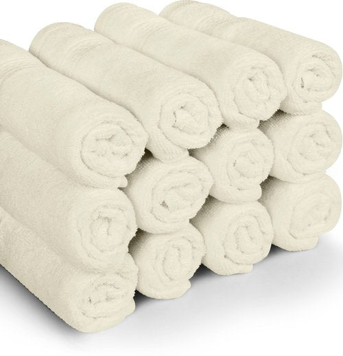 Utopia Towels 12 Pack Premium Wash Cloths Set, 12 by 12 Inches, 100% Cotton Ring Spun, Highly Absorbent and Soft Feel Essential Washcloths for Bathroom, Spa, Gym, and Face, Ivory