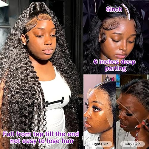 28 Inch 13x6 Lace Front Wigs Human Hair - 200 Density Deep Wave HD Frontal Wig for Women (Pre Plucked)