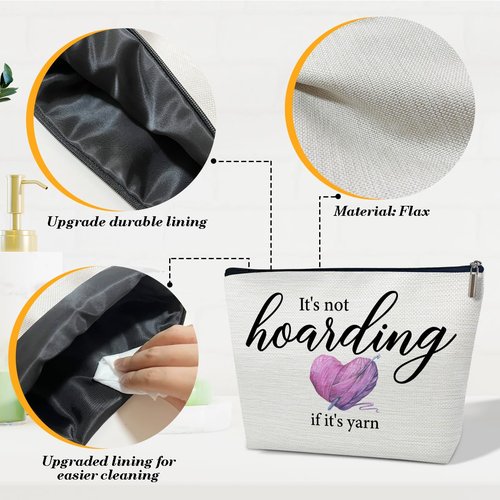 Ythuil Crochet Gifts Makeup Bag, Knitting Gifts for Lovers Crocheters Knitters Women, It's not Hoarding If It's Yarn Cosmetic Bag for Purse