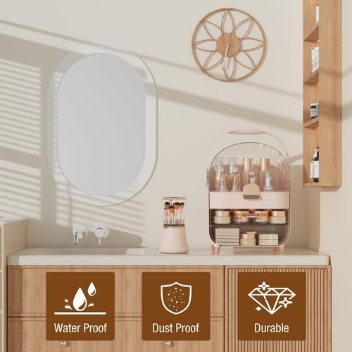 CLBDRESS Makeup Organizer Skincare Organizers, Make up Organizer for Vanity, Cosmetic Display Cases with Transparent Cover, Cosmetic Organizer for Bathroom, Dresser, Countertop Organizer, Pink