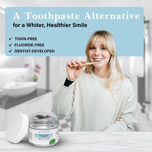 Living Well with Dr. Michelle Remineralizing & Whitening Tooth Powder Cool Mint | Fluoride-Free Hydroxyapatite Formula | Supports Enamel Strength and Natural Whitening