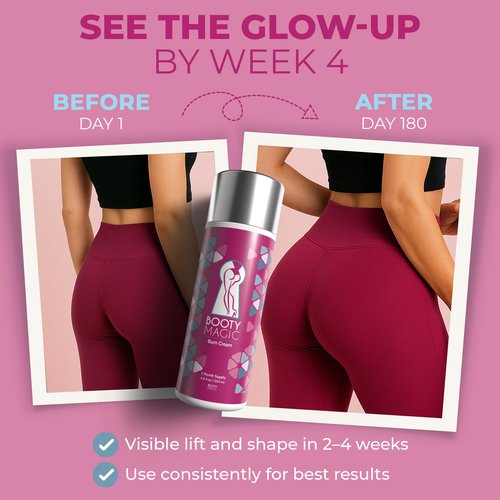 Booty Magic Butt Enhancement Cream - 6.8oz Butt Cream for Bigger Butt, Booty Cream Bigger Booty with Maca Root Extract, Pueraria Mirifica, Aloe Vera for Volume, Roundness and Softness