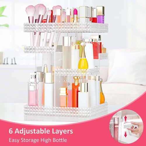 BOCONY Rotating Makeup Organizer, Large Capacity Cosmetic Display Case, Acrylic Skincare Organizer with Makeup Brush, Makeup Storage Organizer for Dresser Countertop and Bathroom Vanity - Clear