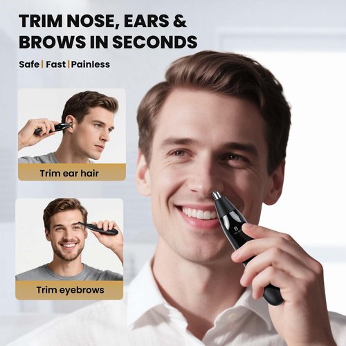 Selouj Ear and Nose Hair Trimmer for Men, 2025 Professional Painless USB Rechargeable Eyebrow & Facial Electric Hair Trimmer for Men Women, Powerful Motor, Dual Edge Blades, IPX7 Waterproof Easy Clean