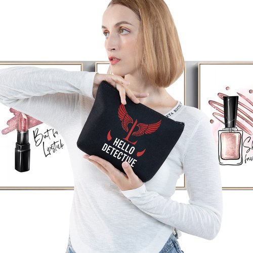 LEVLO Lucifer TV Show Cosmetic Make Up Bag Lucifer Morningstar Gift Hello Detective Lucifer Makeup Zipper Pouch Bag For Women Girls (Hello Detective Black)