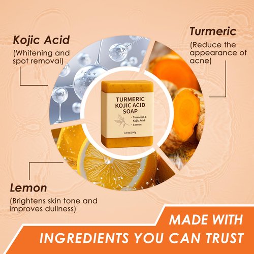 Turmeric Soap for Dark Spots - Intimate Brightening Soap, Gentle Cleansing Bar with Turmeric, Kojic Acid & Lemon, Supports Clear, Smooth Skin & Lightens Dark Spots For Daily Use on Face & Body, 200g