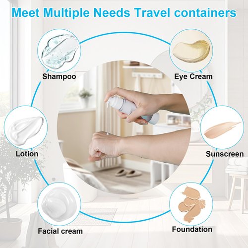 30 Pack TSA Approved Skincare Empty Travel Bottles, 1.7/1/0.7/0.34oz Refillable Travel Size Containers, Leak-Proof Toiletry Bottles for Skincare and Creams, Lotion, Eye Cream, Liquid, Foundation