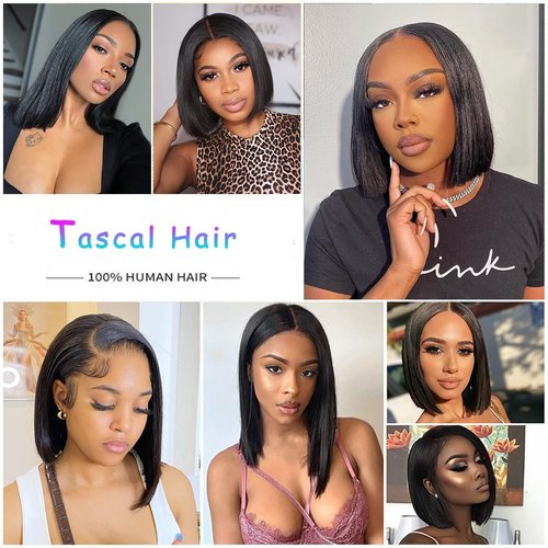 Tascal Bob Wig Human Hair 13x6 Straight Bob Human Hair Wig Short Bob Straight Lace Front Wigs Human Hair Wigs for Black Women Pre Plucked with Baby Hair 180% Density 8 Inch