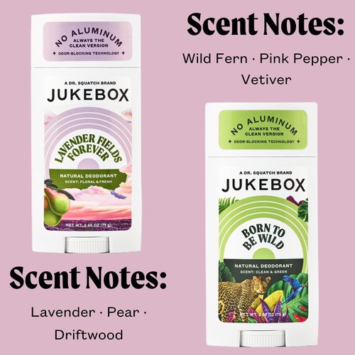 JUKEBOX Natural Deodorant for Women– Lavender Fields Forever & Born to Be Wild Multi Pack-Aluminum-Free, No Baking Soda, No Harsh Chemicals, Odor Blocking Technology- a Dr. Squatch Brand-2.65oz, 2 Pk