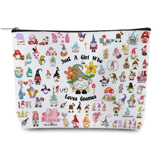 Odebyata Cute Gnome Makeup Bag, Gnome Themed Cosmetic Bag for Gnome Lovers, Adorable Gift Toiletry Pouch Organizer Bag for Daughter Besties Mom Grandma Girl Women Girlfriends Birthday Gift (Gnomes)