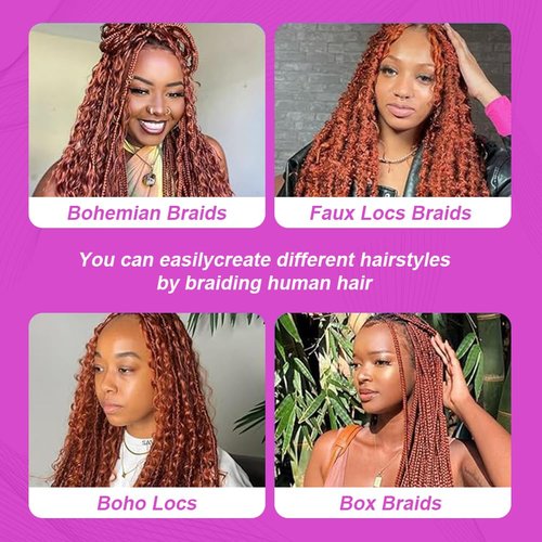 14 Inch 120g Dark Ginger Human Braiding Hair for Boho Braids100% Hair Extensions Deep Water Wave Boho Braiding Curly Wet and Wavy Bohemian Bulk Human Hair for Knotless