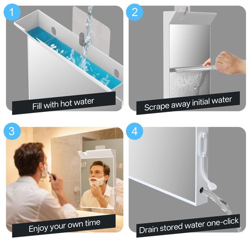 Junyaoxuan Anti-Fog Shower Mirror Fill with Hot Water for Instant Fog-Free View, No Drill Installation Shaving and Makeup Mirror with Cleaning Wiper & Razor Holder, Rust-Proof Bathroom Mirror, White