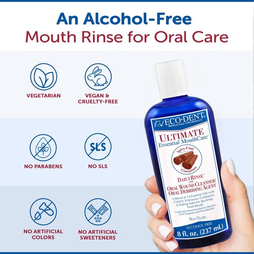 Eco-Dent Alcohol-Free Mouthwash, Cinnamon - Ultimate Essential MouthCare, Oral Care Mouth Wash for Adults, Baking Soda Mouth Rinse with CoQ10/Herbs/Essential Oils, 8 Fl Oz (Pack of 2)