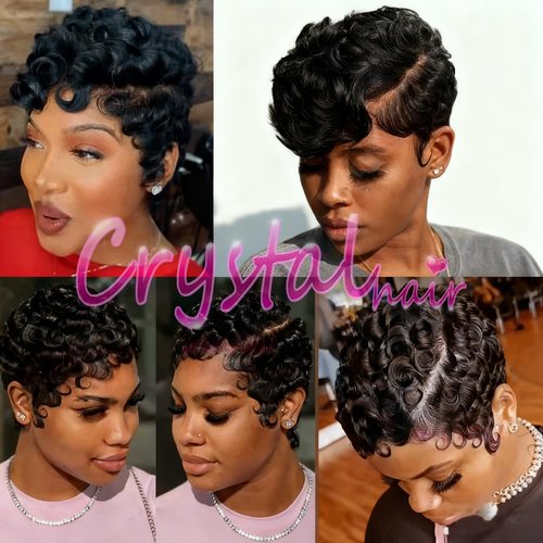 Short Curly Pixie Cut 13x4 Lace Front Wig Human Hair Wigs 13x4 HD Lace Frontal Wigs Short Layered Curly Glueless Wig Pre Plucked Deep Wave Pixie Cut Human Hair Wigs for Black Women, Natural Black
