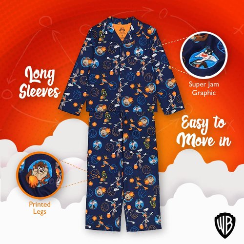 Space Jam Boys' Big 2-Piece Button Front Pajama Set, Soft & Cute for Kids, Player JAM, 4