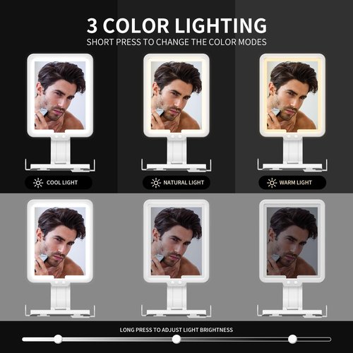 Junyaoxuan Heated Anti-Fog Shower Mirror, LED Shaving Mirror Fogless with 3 Color Modes, 9.5x8 Inch Dimmable, Hanging Rechargeable, Wall Mountable, Modern Frameless Rectangular Shower Mirror