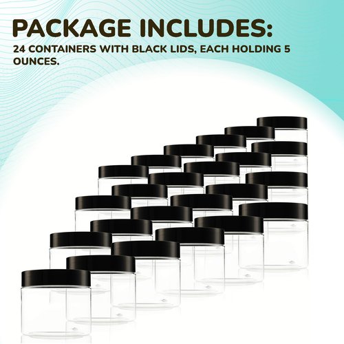 Small Plastic Containers With Leads - 5 OZ Small Jars with Lids - 24 Pack - Great as Travel Containers for Creams, Cosmetic - Leak Free