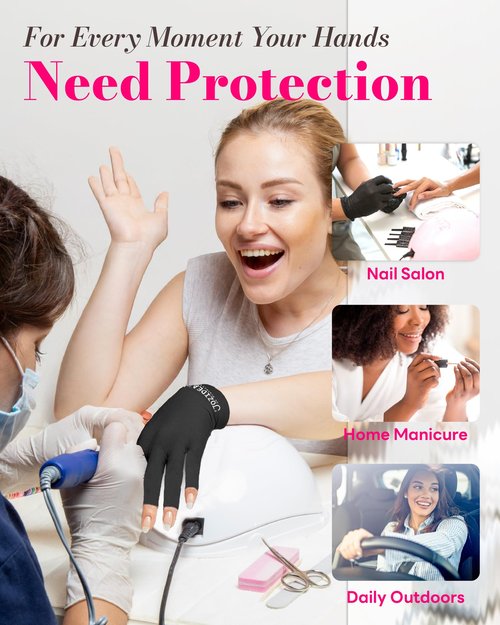 jozidea Petite Hands UV Gloves for Gel Manicures, UPF50+ UV Protection Gloves, Fingerless Design for Nails Protect Hands Anti Sun and UVA UVB light(Black-Small Size)