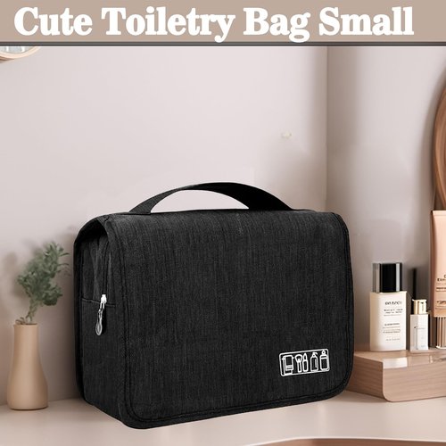 L&FY Hanging Travel Toiletry Bag Women's Cosmetic Organizer Makeup Pouch Men's Shaving Kits With Handle (Denim Black)