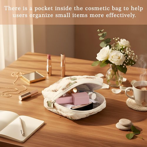 Weewooday 4 Pcs Small Quilted Makeup Bag Travel Cosmetic Makeup Bags Organizer Sanitary Napkin Storage Bag Floral Cotton Coquette Aesthetic Toiletry Bags for Women Girls(5x5x2inch,Novel)