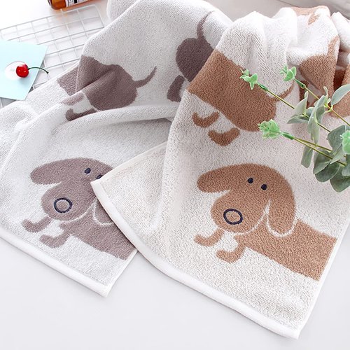 Kissvian 2 Pack Pure Cotton Hand Bath Towel Set, Cartoon Dog Pattern Fingertip Towels Face Cloths, Soft and Absorbent Washcloths for Bathroom, Size 13.4" x 28.4"
