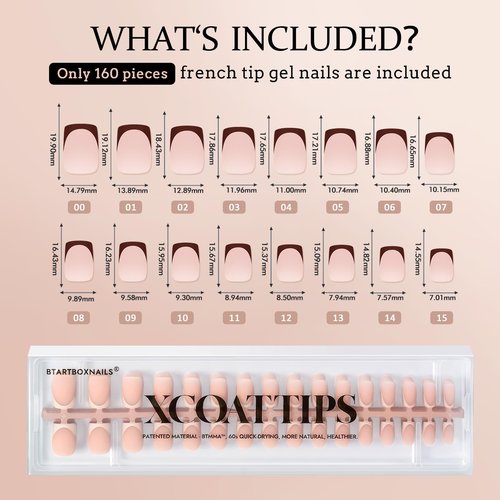 BTArtboxnails XCOATTIPS French Tip Press on Nails - Fall Fake Nail Short Square Nail Tips, Skin Tones Soft Gel Nails False Nail, Soak Off Acrylic Nails Extensions