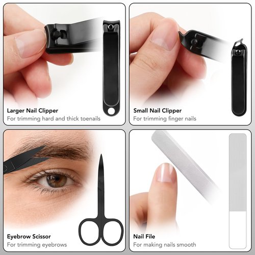 Tweezers Set for Facial Hair Women, 8Pcs Precision Eyebrow Tweezer Nail Clipper Set Eyebrow Pluckers Men for Ingrown Hair Removal(Black)