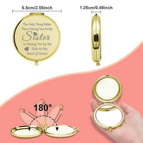 Sister Bridesmaid Proposal Gifts Compact Makeup Mirror for Best Friend Bridesmaid Thank You Gifts for Sister Maid of Honor Wedding Bachelorette Party Presents Bridal Shower Compact Makeup Mirror