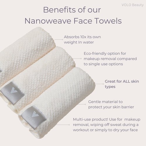 VOLO Hero Luna Gray Face Towel | Reusable Facial Wash Cloths | Makeup Remover & Post Shower Washcloths | Ultra Soft, Absorbent, Gentle, Fast Drying Nanoweave Fabric Face Towels | Microfiber 3PK