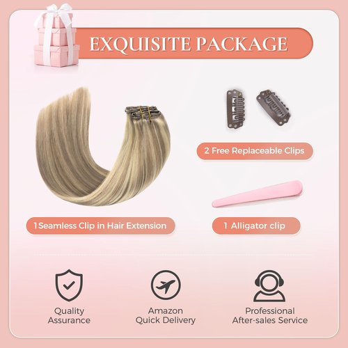 MEI YUAN LIN Clip In Hair Extensions Real Human Hair Ash Blonde Mix Bleach Blonde 5pcs 85g 12inch