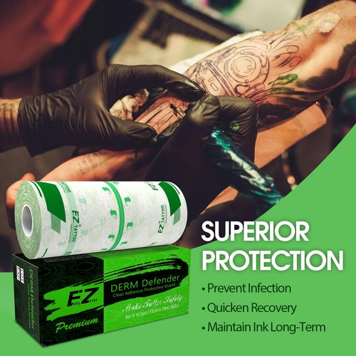 EZ Second Skin Tattoo Cover - Roll (6 inch X 10.9 Yard) Tattoo Aftercare Waterproof Bandage Adhesive Tattoo Skin Healing Wrap 2nd Skin Tattoo Protector for Skin Recovery Tattoo Supplies