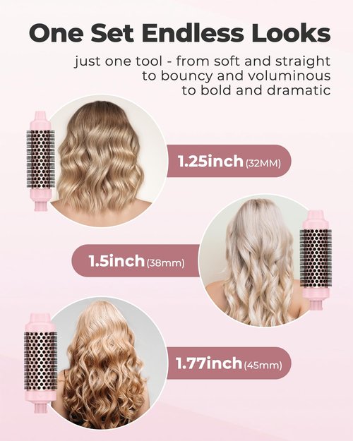 Farery Thermal Brush Set 3 in 1, Ceramic Curling Wand & Hot Brush with 9 Temperatures. 3 Interchangeable Travel Curling Irons for Short, Medium & Long Hair (1.25'', 1.5'' & 1.75'' Barrels)