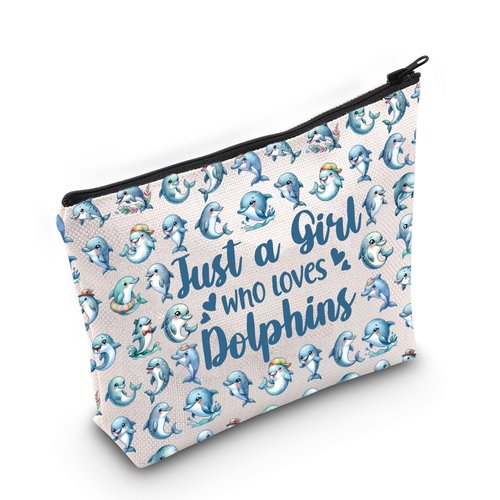 LEVLO Funny Dolphin Cosmetic Bag Animal Lover Gift Just A Girl Who Loves Dolphins Makeup Zipper Pouch Bag Dolphin Lover Gift For Women Girls (Loves Dolphins F Bag)