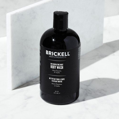 Brickell Men's Invigorating Mint Body Wash for Men, Natural and Organic Deep Cleaning Shower Gel with Aloe, Glycerin, and Jojoba, Sulfate Free, 16 Ounce, Scented