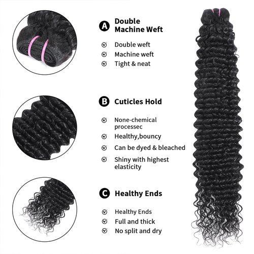 Tanday 15A Raw Human Hair Bundles Deep Wave Bundles Human Hair,Triple Lifespan Indian Virgin Hair,No Tangle Shedding,Multiple Washes Keep Texture Silky Soft (1 Bundle Natural Black, 18)