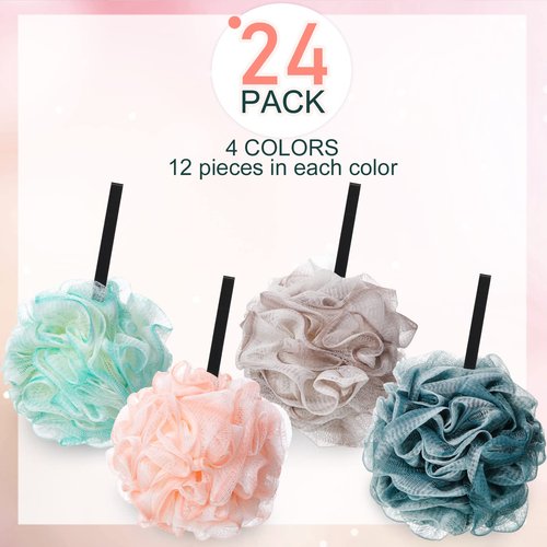 Sunnyray 24 Pack Bath Shower Loofah Sponge Pouf Body Scrubber Exfoliator Bath Sponge Body Scrubber for Men and Women Spa Gift