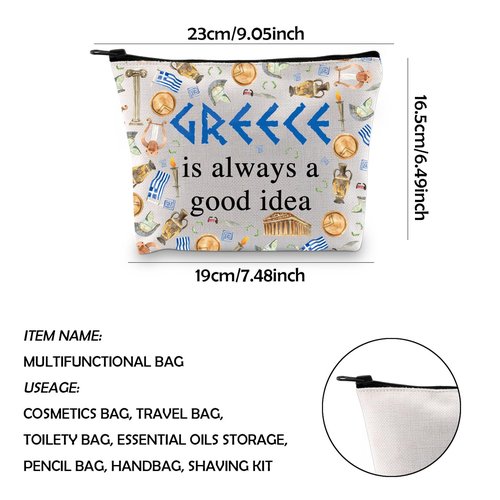 WCGXKO Greece Gift Surprise Trip Greece Is Always A Good Idea Zipper Pouch Makeup Bag