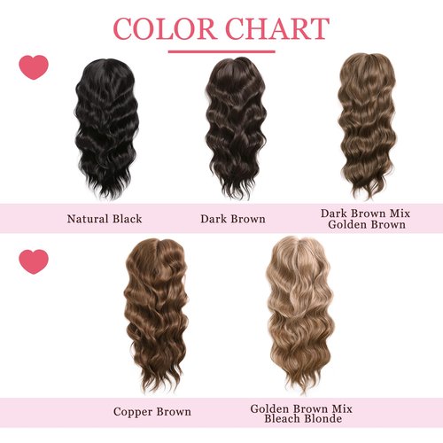 XIXISNOW Hair Topper 24 Inch Long Wavy Toppers Hair Pieces for Women Thinning Hairs Lace Hand-Tied Hairline Synthetic Heat Resistant Clip in Hairpieces 6"x6"Large Base for Daily Use Dark Brown